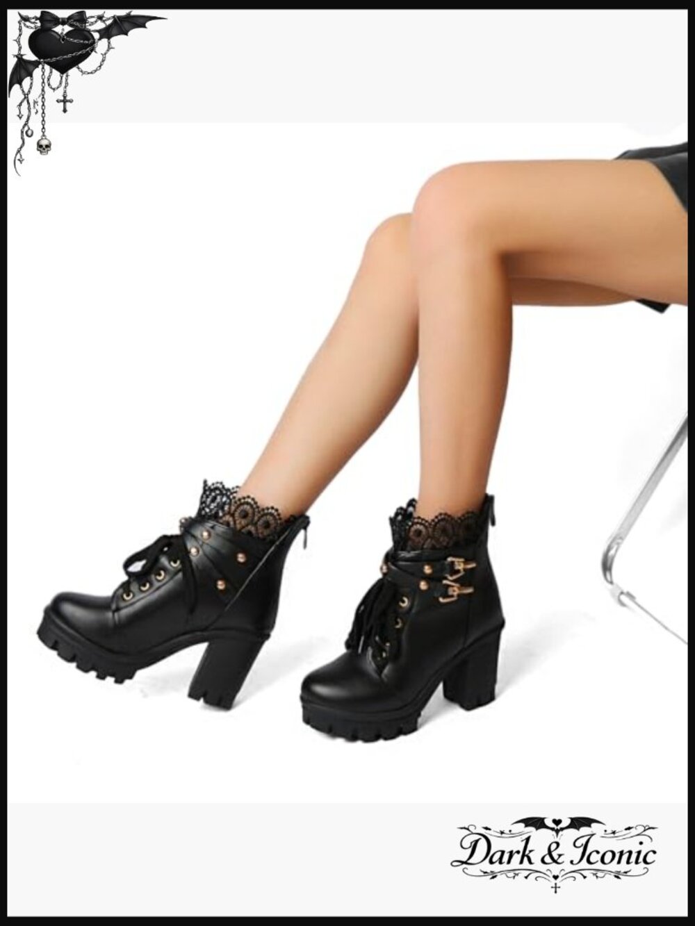 Platform Combat Boots with Chunky Heel, Zipper Closure, Gothic Style - Picture 2 of 7